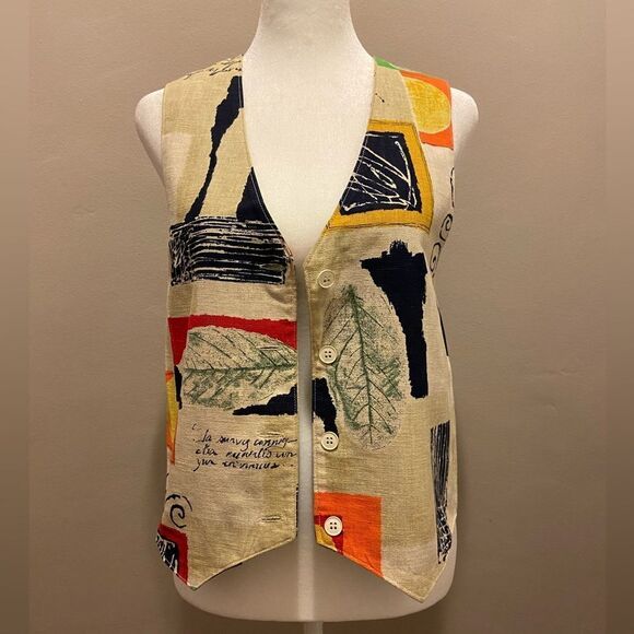 Irwin Alan Chicago NWOT button down graphic print vest S - Picture 1 of 6